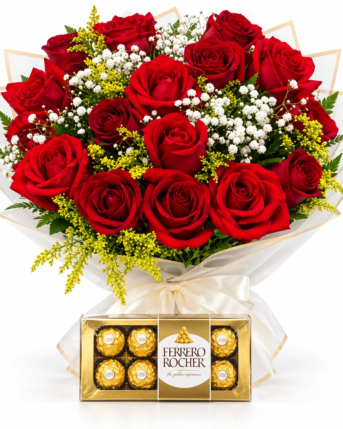 Doce Amor — 12 Rosas, com chocolates Ferrero Rocher
